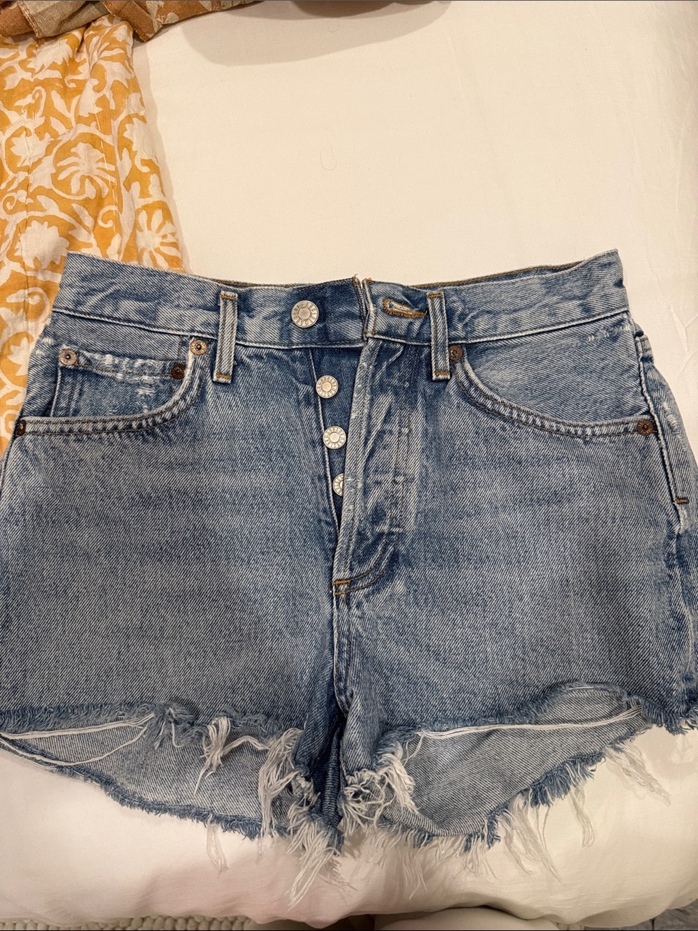 AGOLDE Light Blue High-Rise Button-Fly Denim Shorts